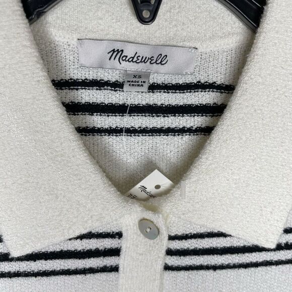 MADEWELL Sweater Women XS Polo Knit Tee NEW Ivory Stripe Short Sleeve NQ341 - Picture 9 of 14